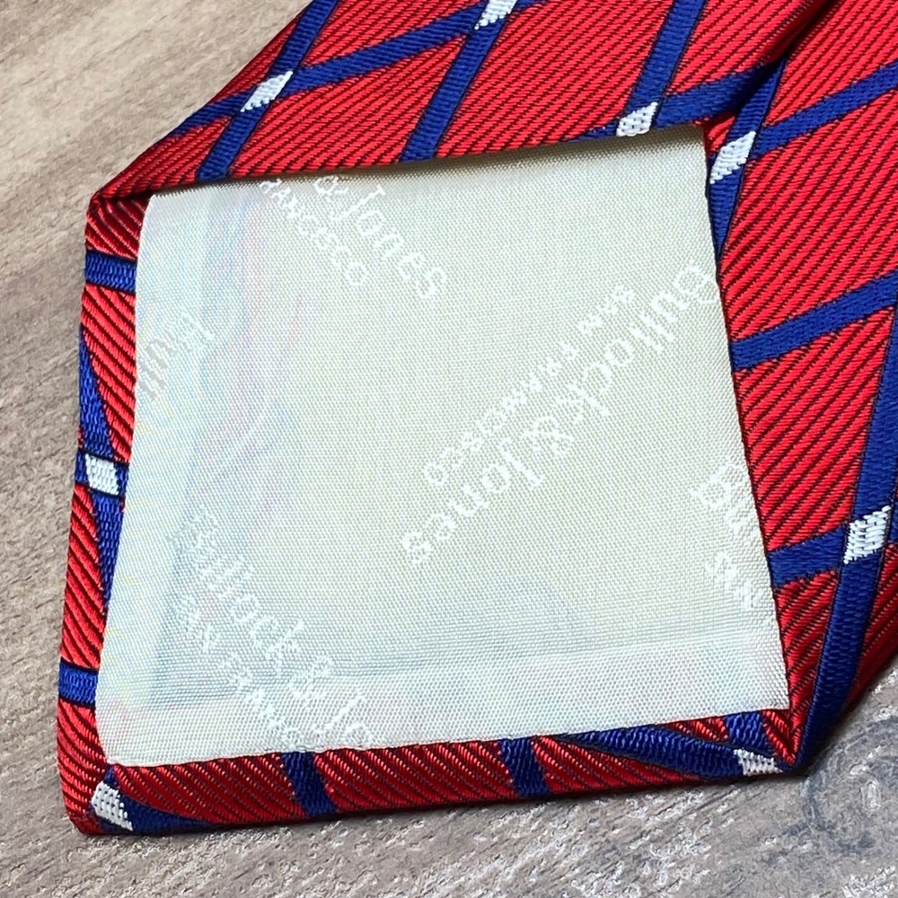 Bullock & Jones Tie Diamond Mens Red Silk England Vintage Repp Formal Business - Picture 5 of 7